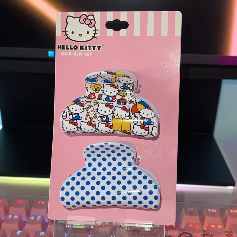 Hello Kitty Hair Claw Clip White Blue 2 Set Accessory Polka Dot 2023 Sanrio